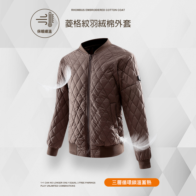 簡約經典菱格繡花鋪棉外套