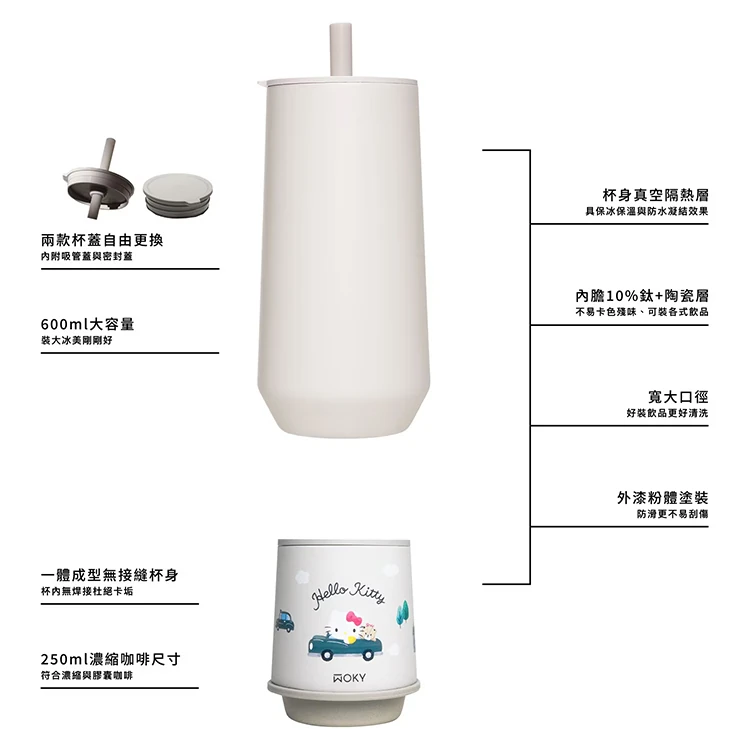WOKY 沃廚 輕芯鈦瓷吸管隨行杯 600毫升 / 三麗鷗 輕芯鈦瓷咖啡保溫杯250毫升,CS0265,WOKY沃廚輕芯鈦瓷吸管隨行杯600毫升/三麗鷗輕芯鈦瓷咖啡保溫杯250毫升,全館商品,生活用品,授權卡通