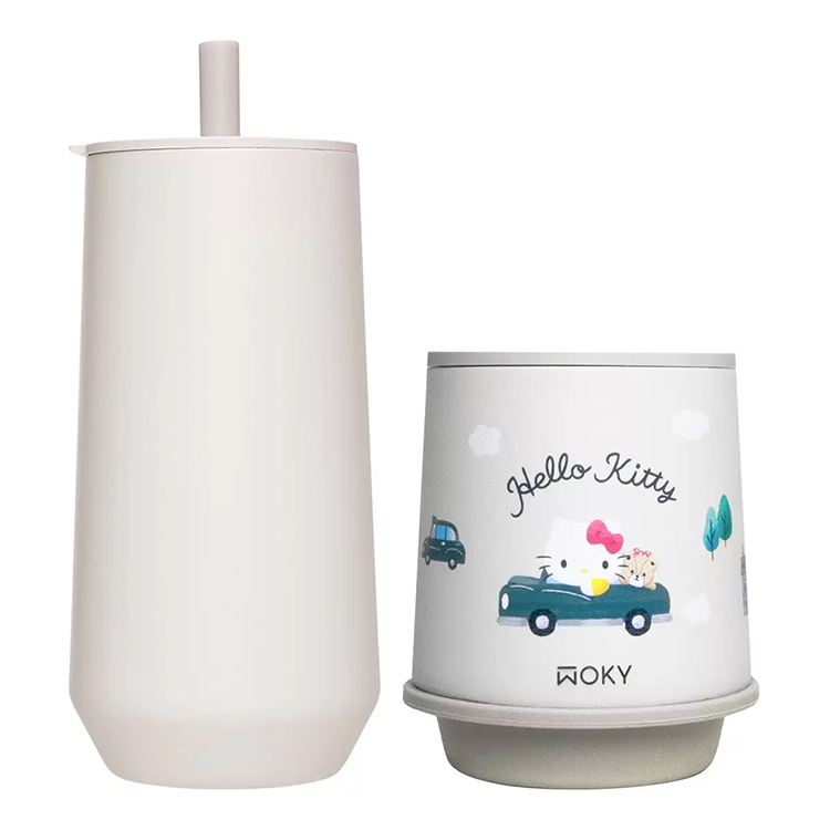 WOKY 沃廚 輕芯鈦瓷吸管隨行杯 600毫升 / 三麗鷗 輕芯鈦瓷咖啡保溫杯250毫升