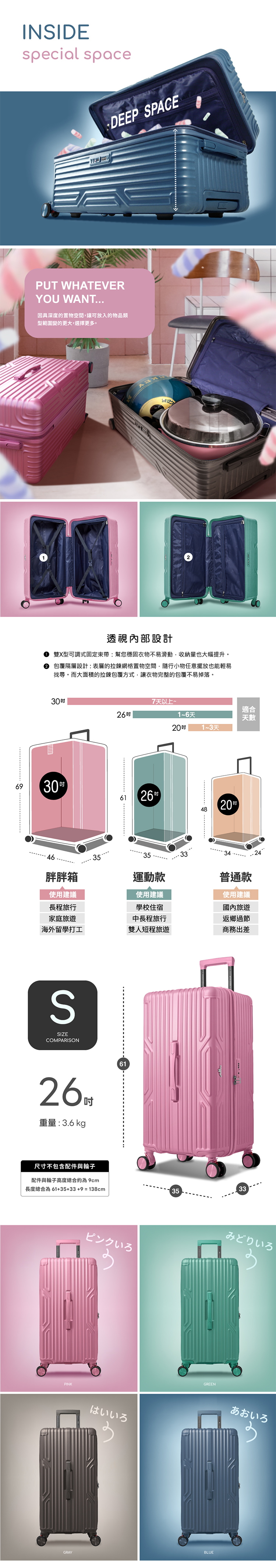 【Arowana 亞諾納】棉花糖胖胖箱 避震輪防爆行李箱(26吋)