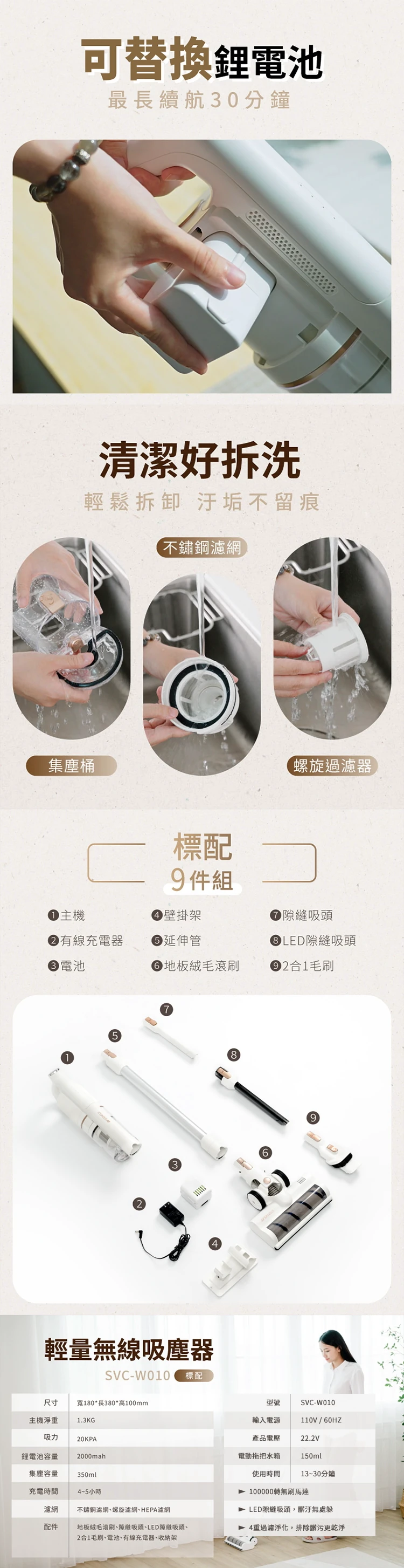 【山水】輕量無線吸塵器 標配組(SVC-W010),GF0650,【山水】輕量無線吸塵器標配組(SVC-W010),全館商品,品牌分類,質感家電