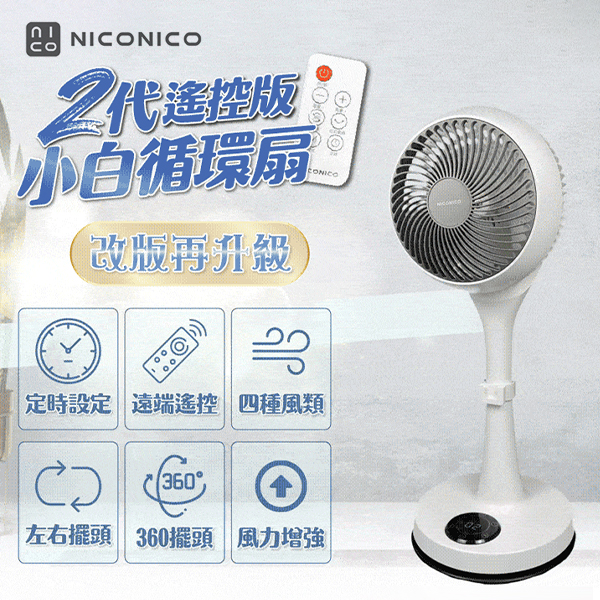 【NICONICO】小白二代遙控循環扇 NI-GS1120