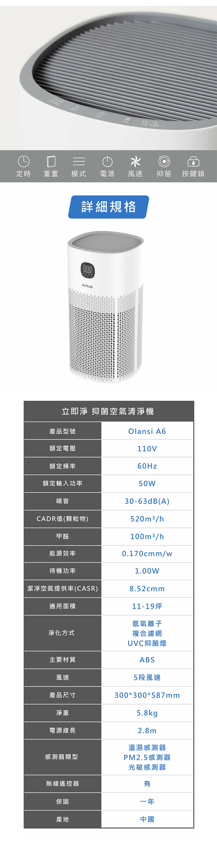 【G-PLUS】立即淨 抑菌空氣清淨機(Olansi A6)