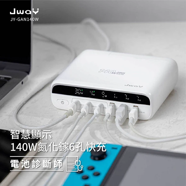 【JWAY直覺】智慧顯示140w氮化鎵6孔快充(JY-GAN140W)