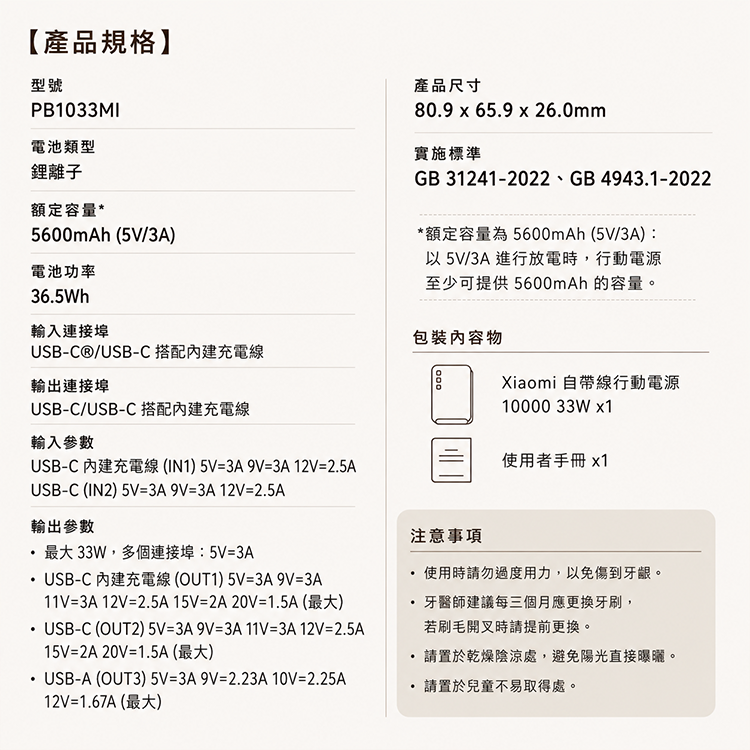 【小米】Xiaomi 自帶線行動電源 10000 33W,GF1293,【小米】Xiaomi自帶線行動電源1000033W,全館商品,品牌分類,新品上市