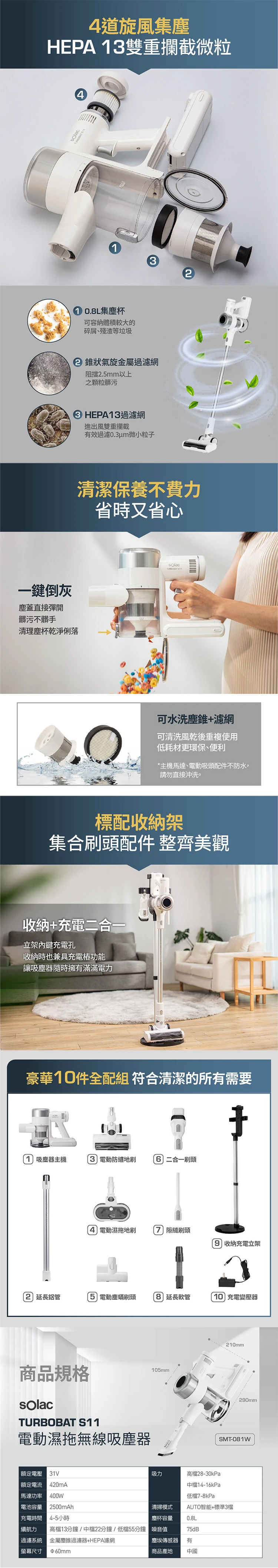 【sOlac西班牙】S11電動濕托無線吸塵器(SMT-081W),GF1333,【sOlac西班牙】S11電動濕托無線吸塵器(SMT-081W),全館商品,品牌分類,質感家電