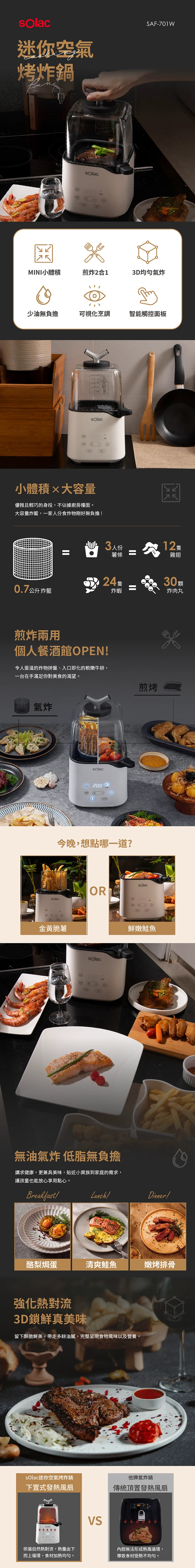 【sOlac西班牙】迷你空氣烤炸鍋(SAF-701W),GF1335,【sOlac西班牙】迷你空氣烤炸鍋(SAF-701W),全館商品,品牌分類,質感家電