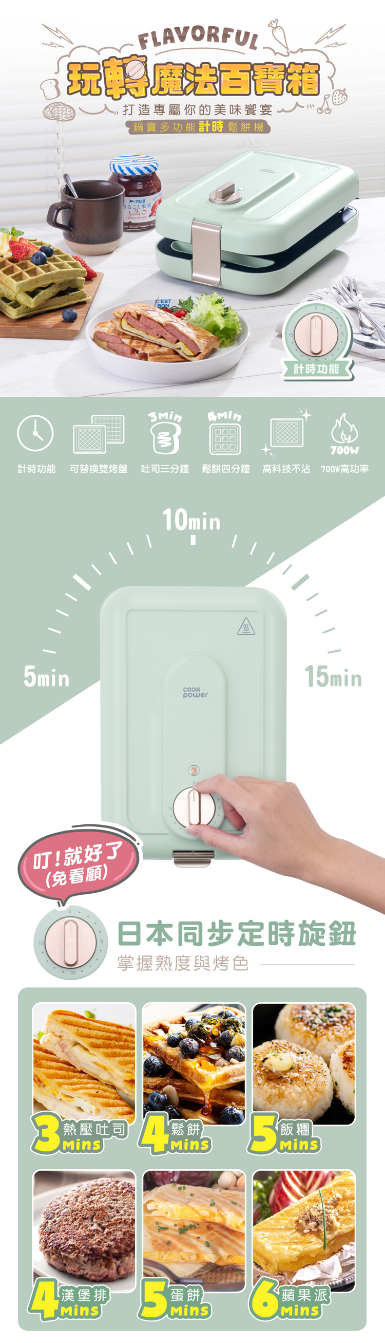 【鍋寶】多功能計時鬆餅機(附三明治烤盤+鬆餅烤盤)(MF-1189G)