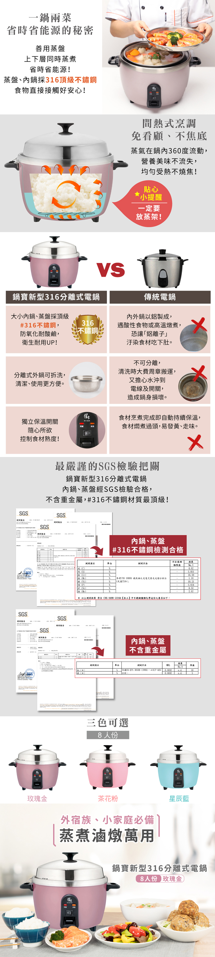 【鍋寶】萬用316分離式不沾電鍋-8人份(ER-845)