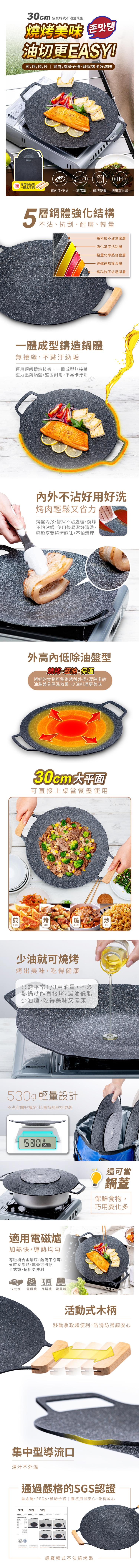【鍋寶】韓式不沾燒烤盤30cm+贈櫸木手柄+收納袋(BKQ-0130)