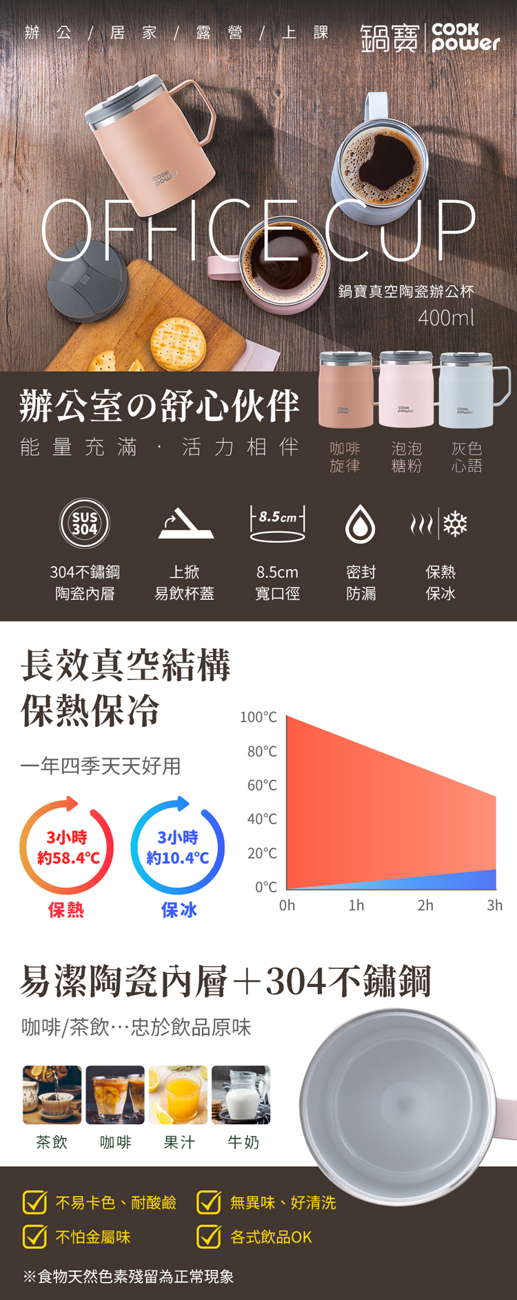 【鍋寶】真空陶瓷保溫辦公杯400ml(SVCT-410)