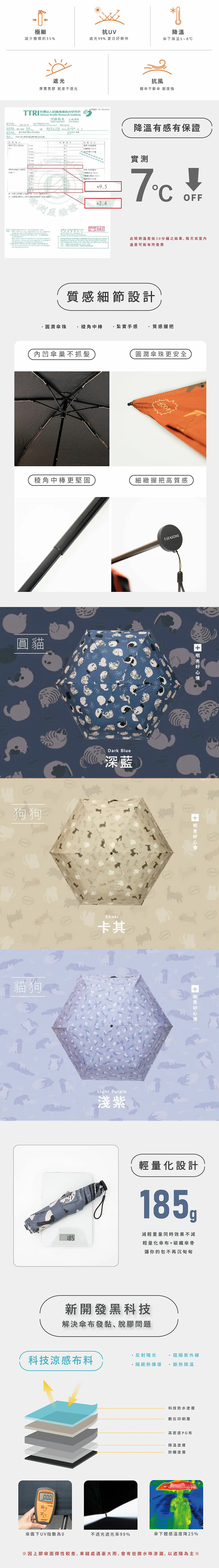 【富雨洋傘】(M53)狗狗貓貓降溫碳纖輕量手開折傘