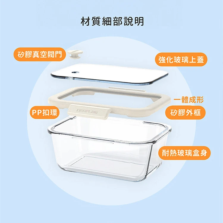 【韓國NEOFLAM 】Glace Z系列真空耐熱玻璃保鮮盒-長方形-460ml (GL-GV-046),GF1404,【韓國NEOFLAM】GlaceZ系列真空耐熱玻璃保鮮盒-長方形-460ml(GL-GV-046),全館商品,生活用品,品牌分類