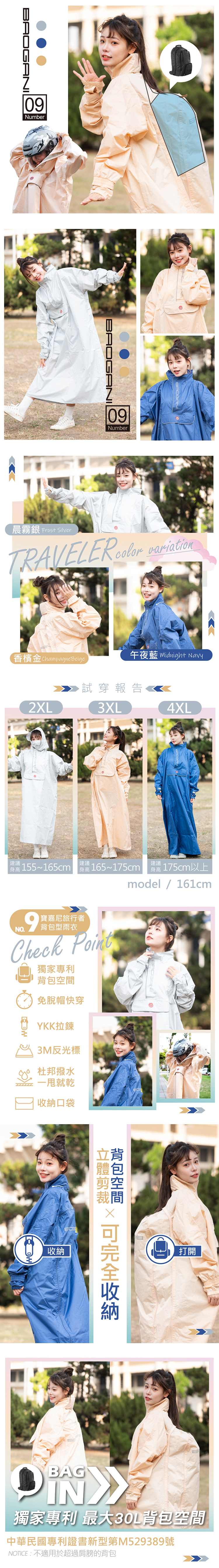 【寶嘉尼BAOGANI】B09旅行者背包型雨衣