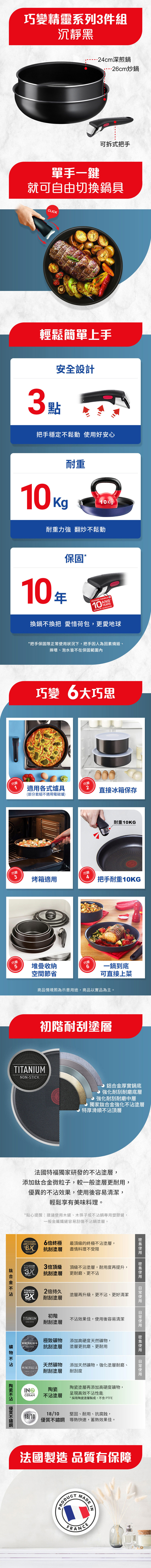 【Tefal特福】巧變精靈系列3件組—沉靜黑