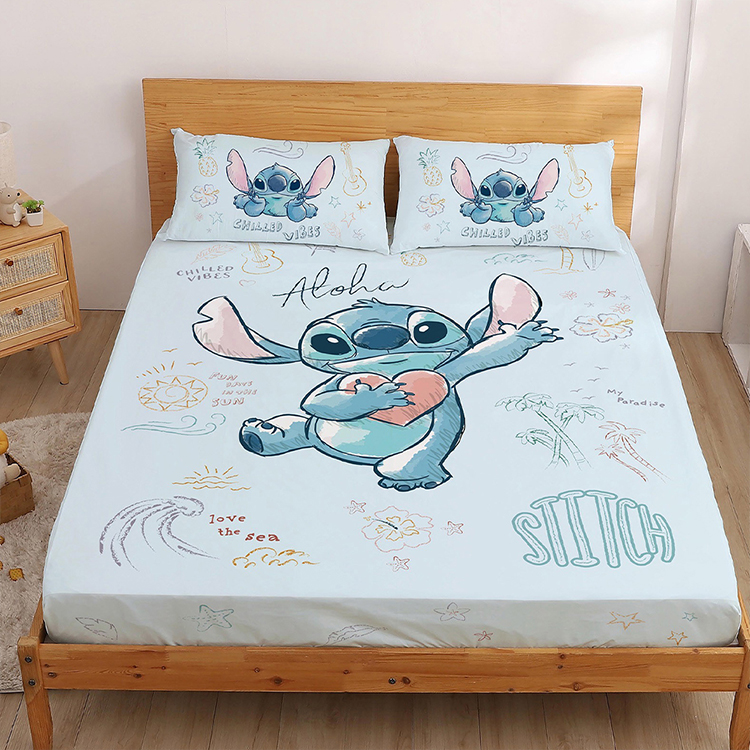 【戀家小舖】史迪奇 天絲雙人床包含二件枕套-海景時光(05030221)