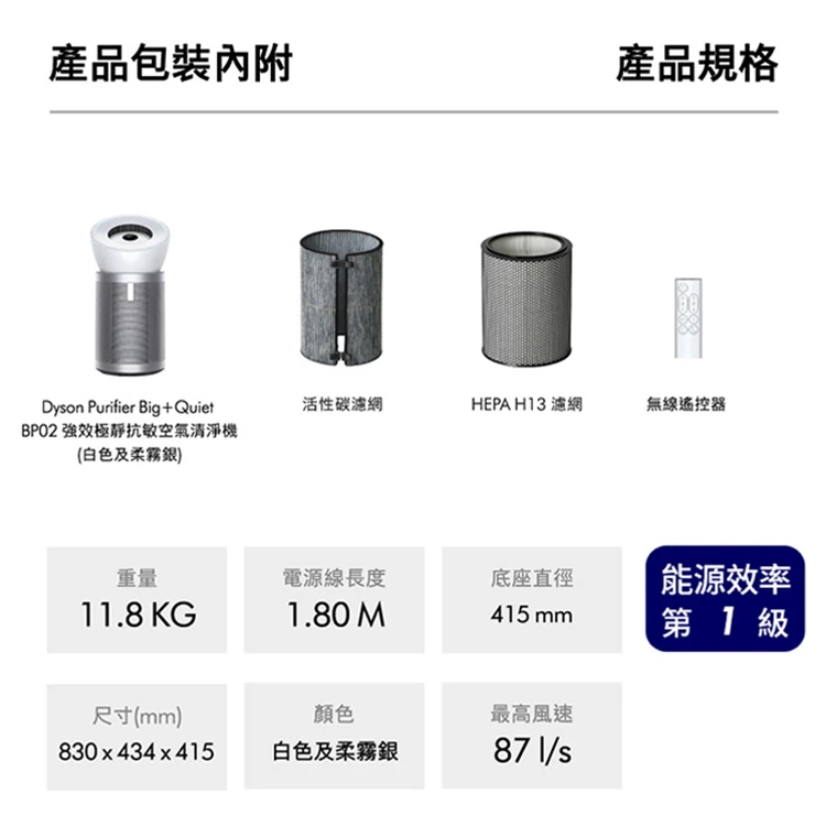 【Dyson戴森】Purifier Big+Quiet 強效極靜抗敏空氣清淨機(BP02),GF1860,【Dyson戴森】PurifierBig+Quiet強效極靜抗敏空氣清淨機(BP02),全館商品,質感家電,Dyson戴森