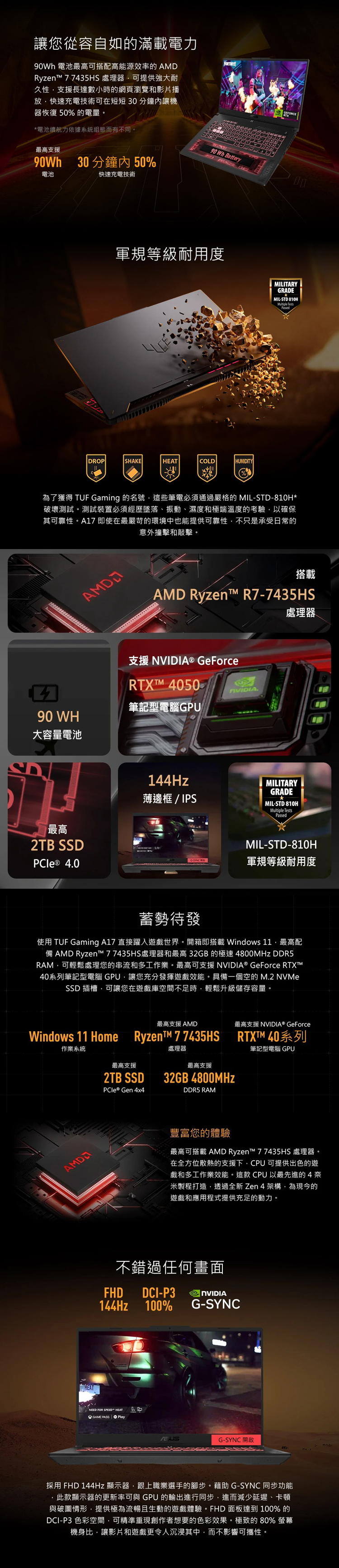 【ASUS】17.3吋 RTX4050 電競筆電(R7-7435HS/16G/1TB)