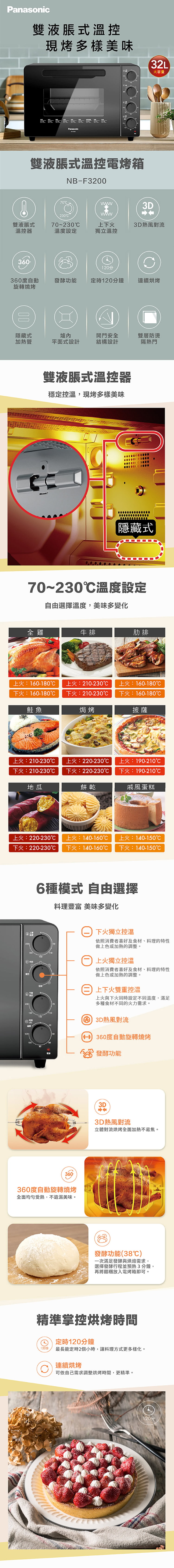 【Panasonic】32L全平面機械式電烤箱(NB-F3200)