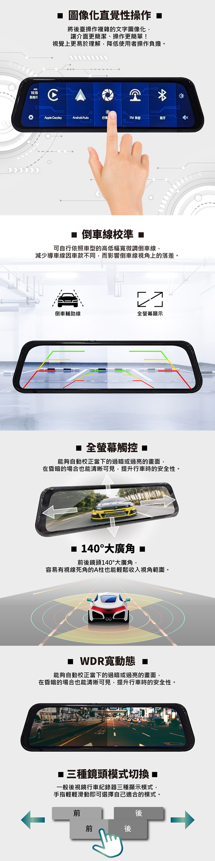 【CARSCAM】CarPlay多功能全屏觸控雙鏡頭行車記錄器(加贈64G記憶卡)