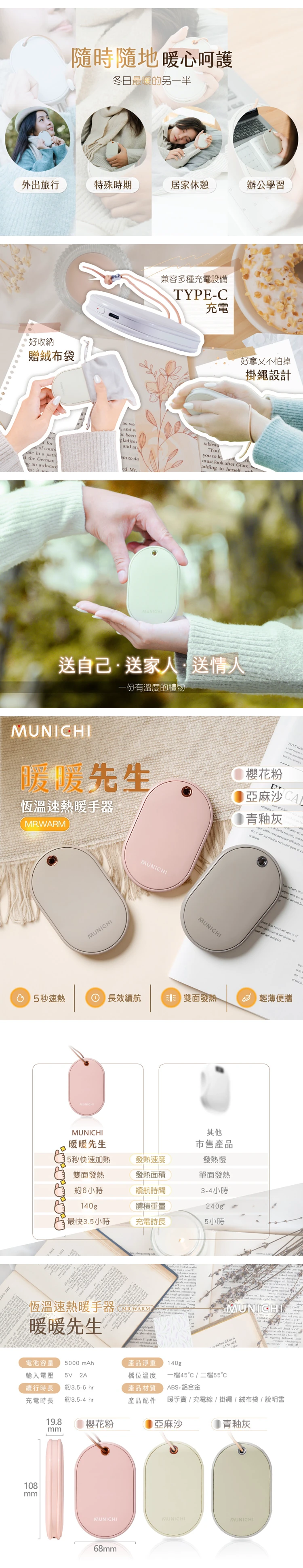 【MUNICHI 沐尼黑】智能恆溫雙面速熱暖手寶 MR.WARM,GF2129,【MUNICHI沐尼黑】智能恆溫雙面速熱暖手寶MR.WARM,全館商品,品牌分類,質感家電