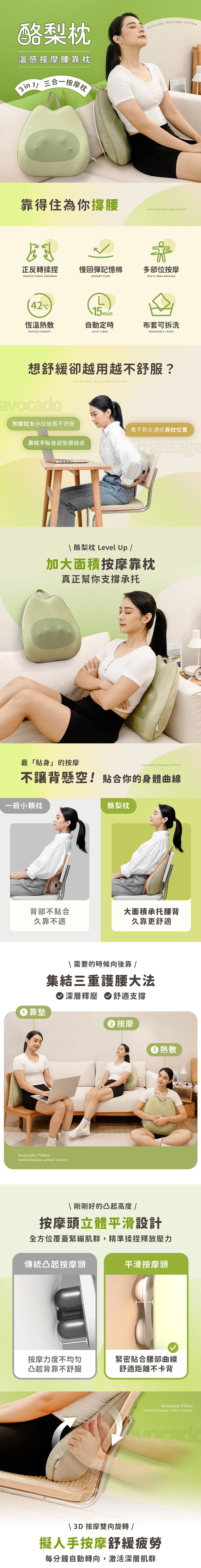 【3ZeBra】酪梨枕｜溫感按摩腰靠枕