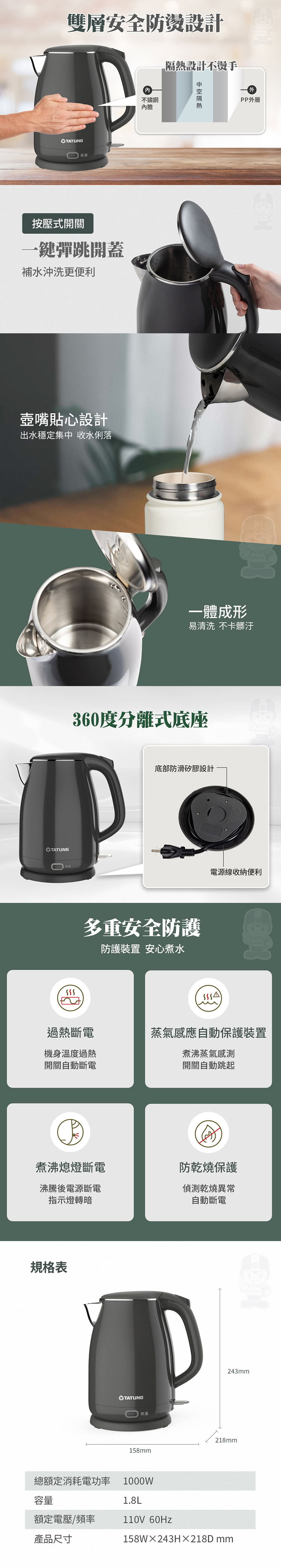 【大同】1.8公升雙層防燙保溫電茶壺(TEK-1822SA),GF2184,【大同】1.8公升雙層防燙保溫電茶壺(TEK-1822SA),全館商品,品牌分類,新品上市