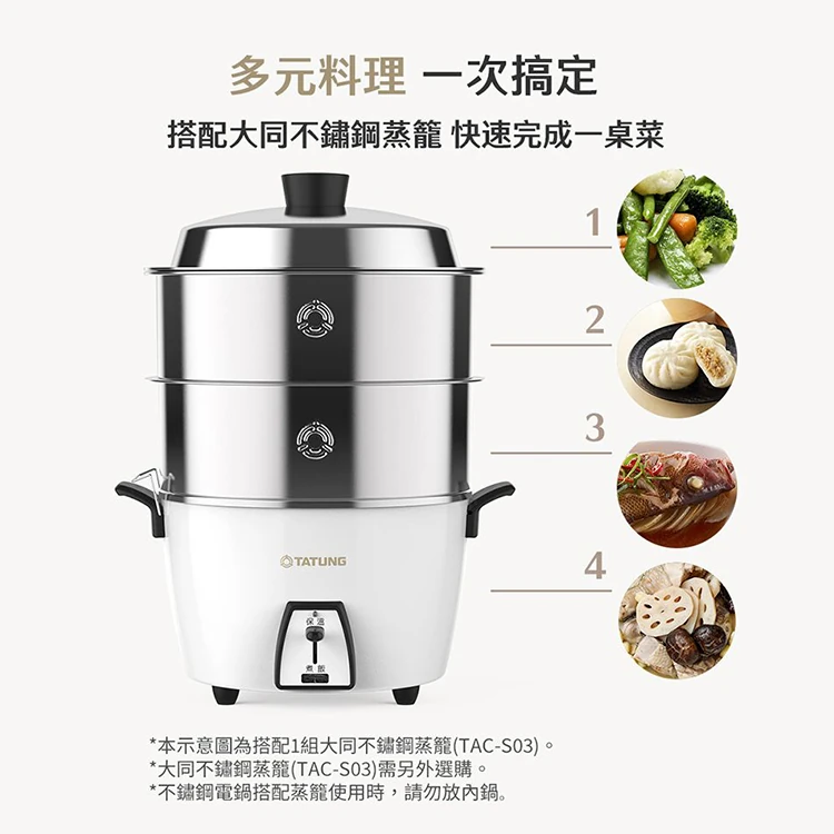 【大同】6人份不鏽鋼配件電鍋 -經典白(TAC-06L-MCW),GF2185,【大同】6人份不鏽鋼配件電鍋-經典白(TAC-06L-MCW),全館商品,品牌分類,新品上市
