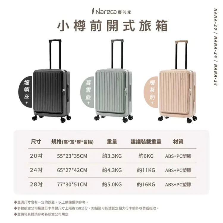 【Nareca 娜芮家】小樽前開式旅行箱 行李箱 (20吋),GF2333,【Nareca娜芮家】小樽前開式旅行箱行李箱(20吋),全館商品,生活用品,旅行用品
