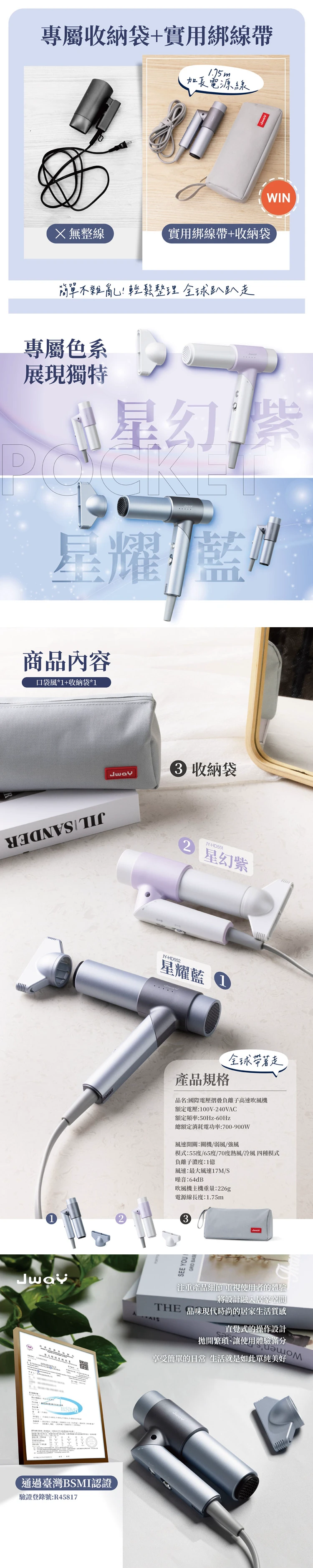 【JWAY直覺】口袋風︱國際電壓摺疊負離子高速吹風機(JY-HD551.552),GF2336,【JWAY直覺】口袋風︱國際電壓摺疊負離子高速吹風機(JY-HD551.552),全館商品,品牌分類,質感家電