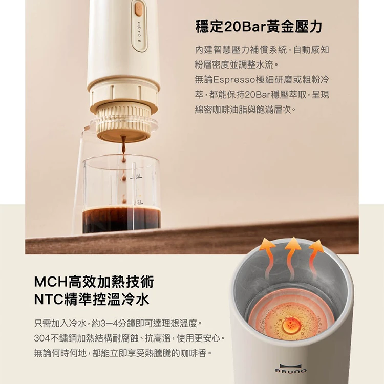 【BRUNO】隨行義式咖啡機(BOBXM401IVKE),GF2347,【BRUNO】隨行義式咖啡機(BOBXM401IVKE),全館商品,品牌分類,新品上市