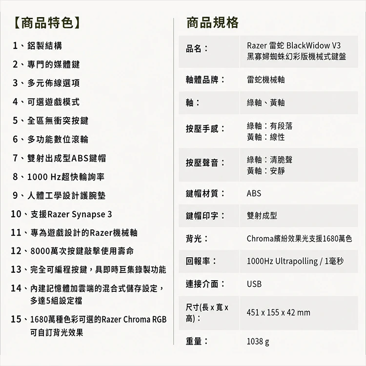 【Razer 雷蛇】BlackWidow V3 黑寡婦 幻彩版 綠軸-中文,GF2386,【Razer雷蛇】BlackWidowV3黑寡婦幻彩版綠軸-中文,全館商品,品牌分類,新品上市
