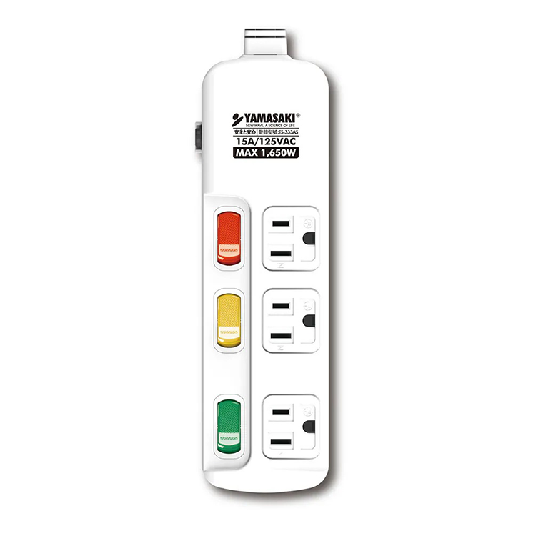【山崎家電】防突波過載防護3孔延長線(9尺/2.7M) (TS-333AS-9)