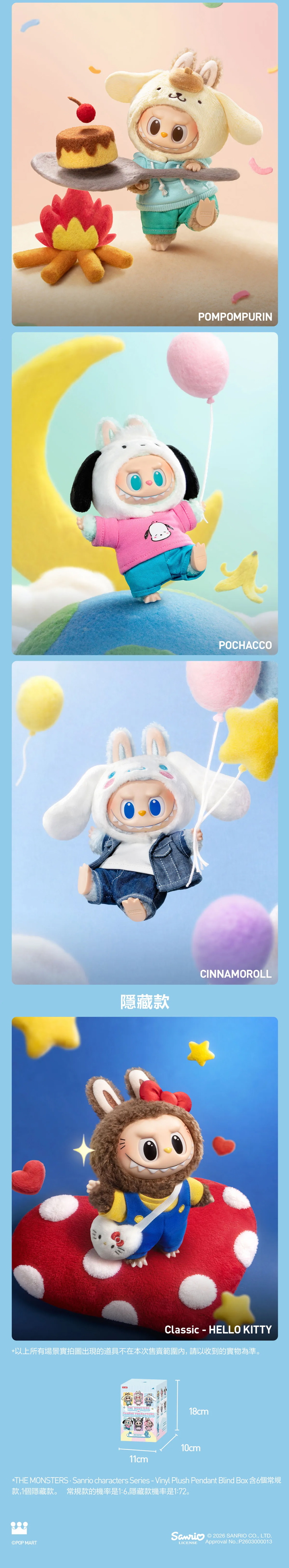 ★敬請期待。即將開搶★THE MONSTERS × 三麗鷗家族系列 搪膠毛絨掛件盲盒(M6),PP1088,★敬請期待。即將開搶★THEMONSTERS×三麗鷗家族系列搪膠毛絨掛件盲盒(M6),授權卡通,新品上市,促銷優惠